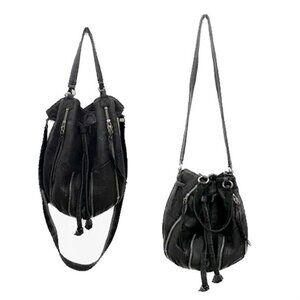 the sak | black leather zipper bucket drawstring handbag shoulder bag crossbody
